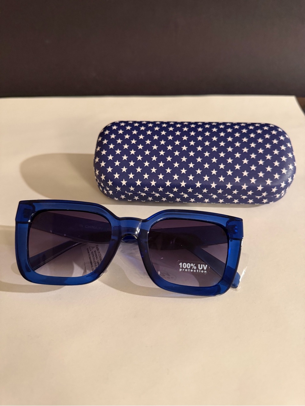 NWT Bold Blue Square Frame Sunglasses - 100% UV with case